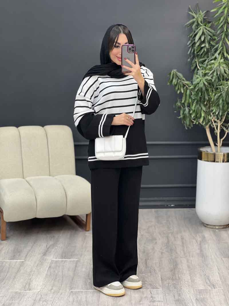 ست بافت و شلوار راه راه کد 5477 — تصویر ۶