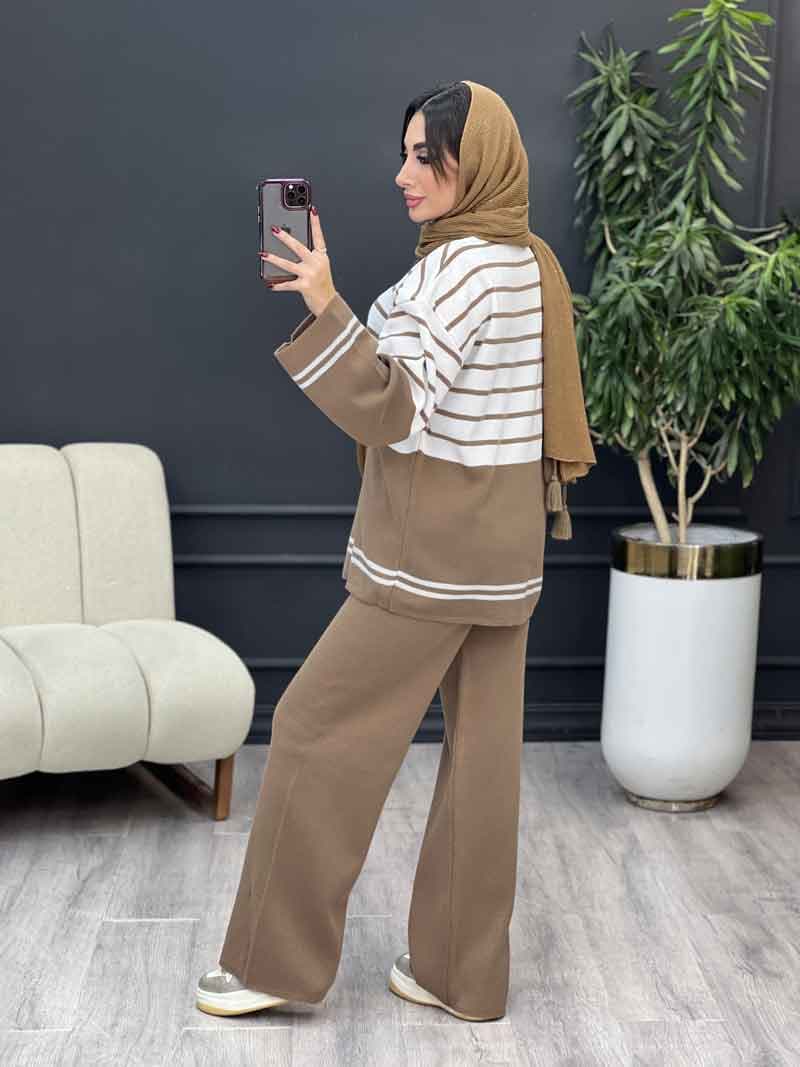 ست بافت و شلوار راه راه کد 5477 — تصویر ۷