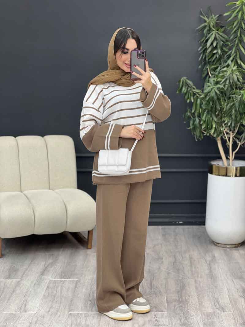 ست بافت و شلوار راه راه کد 5477 — تصویر ۲