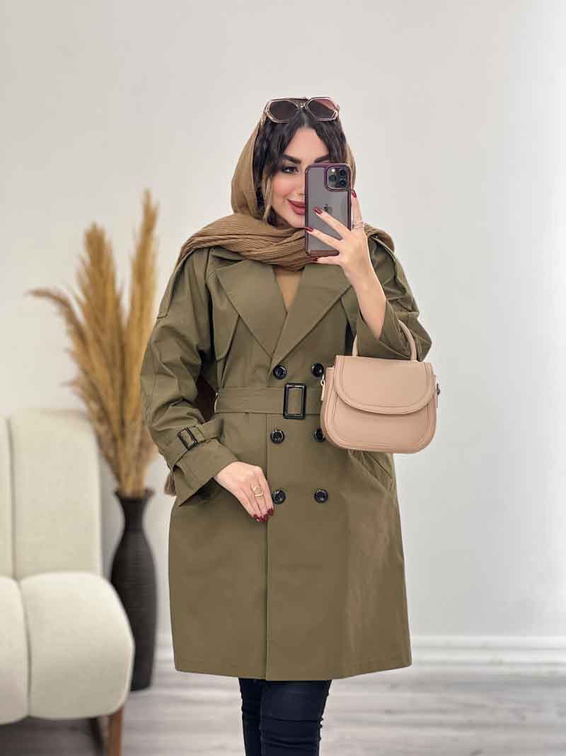 بارانی بلند شش دکمه دو جیب کد 5460 — تصویر ۴