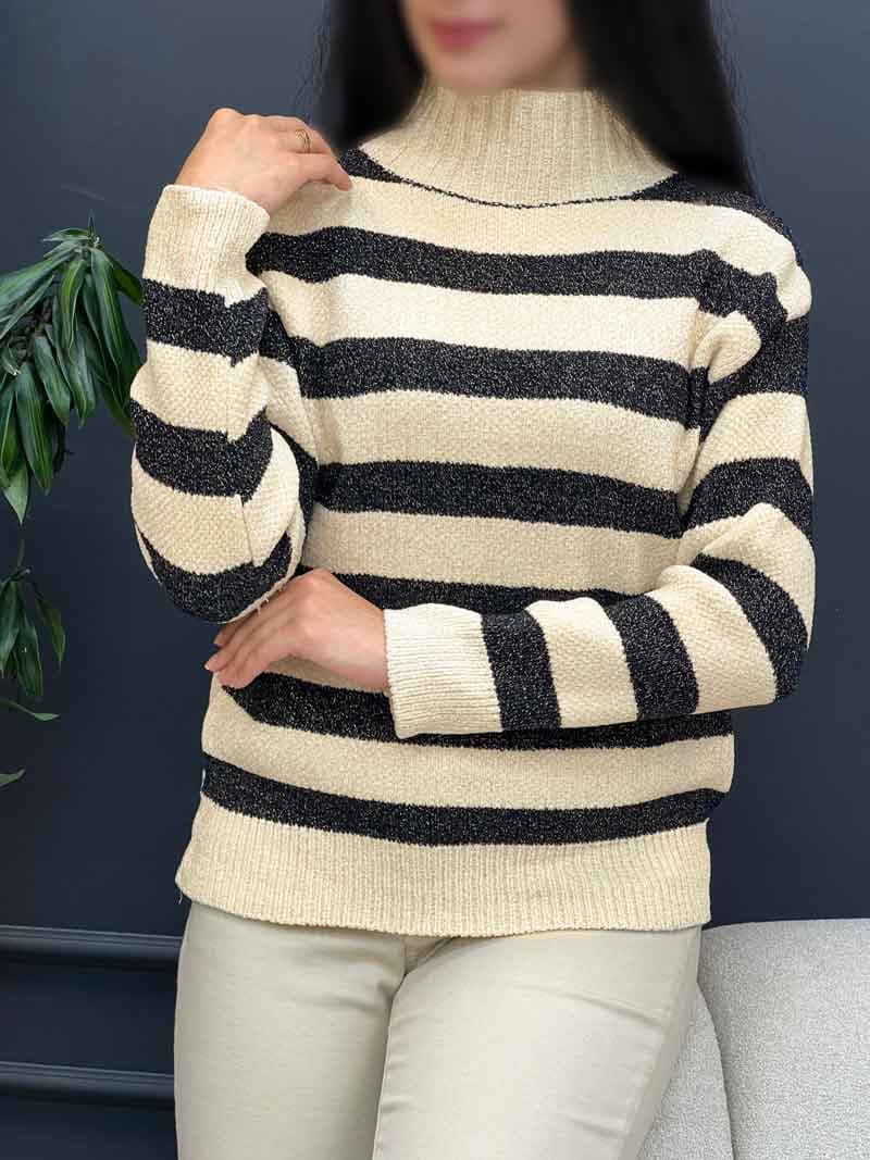 بافت یقه ایستاده راه راه کد 5436 — تصویر ۵