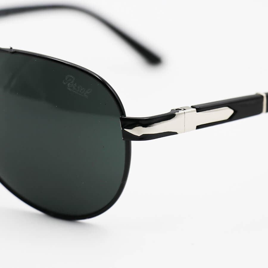 عینک آفتابی PERSOL با فریم خلبانی، رنگ مشکی، بیس دار و لنز دودی تیره و از جنس شیشه مدل 2405S — تصویر ۶