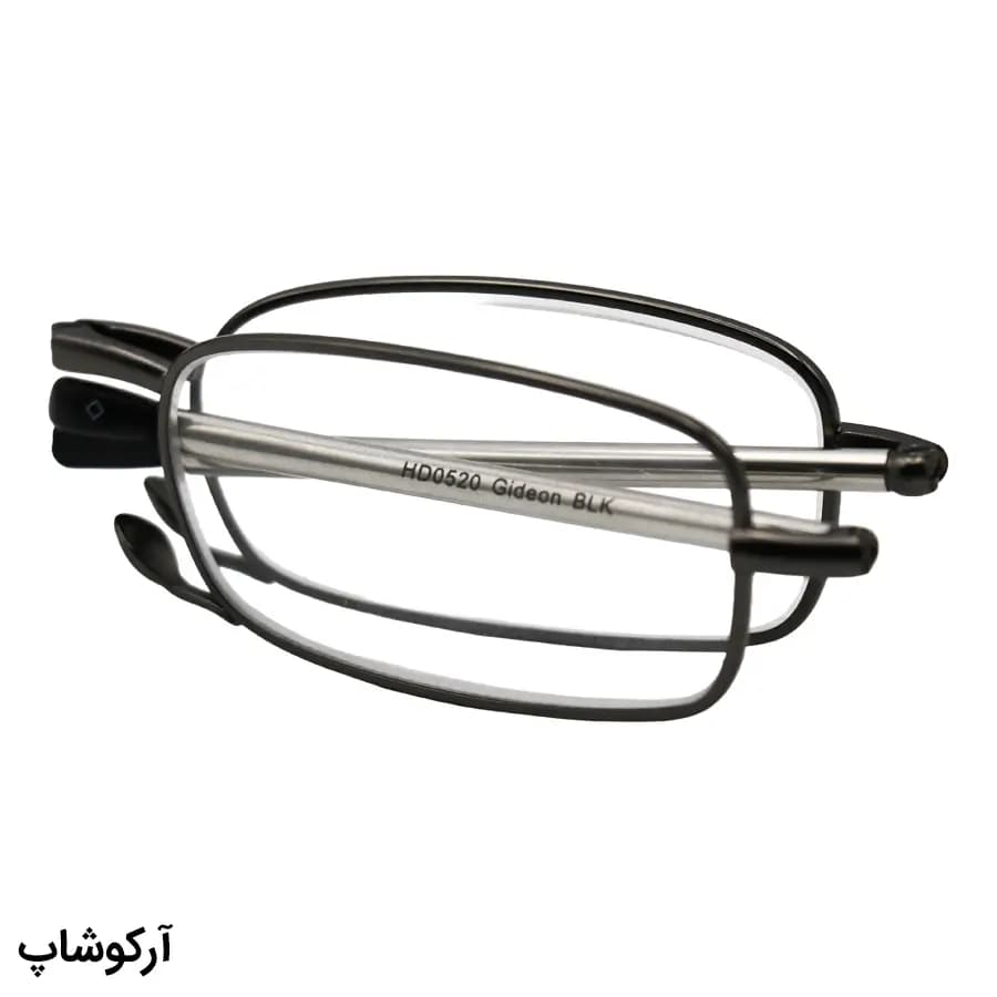 عینک مطالعه نزدیک بین با نمره +1.00 فریم مستطیلی، رنگ نوک مدادی و دسته آنتنی و جمع‌شونده مدل HD0520 — تصویر ۳