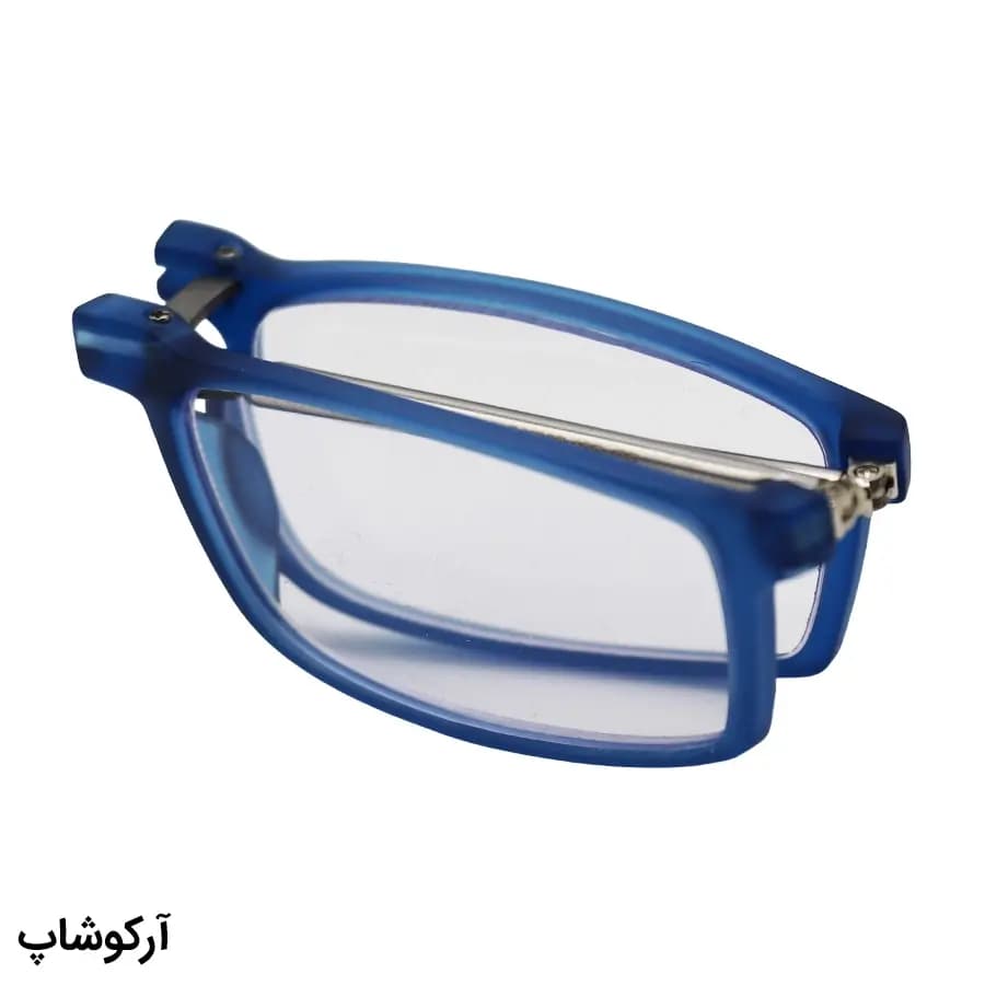 عینک مطالعه تاشو نزدیک بین نمره +1.00 با فریم مستطیلی، رنگ آبی و دسته آنتنی و جمع‌شونده مدل TR101 — تصویر ۴