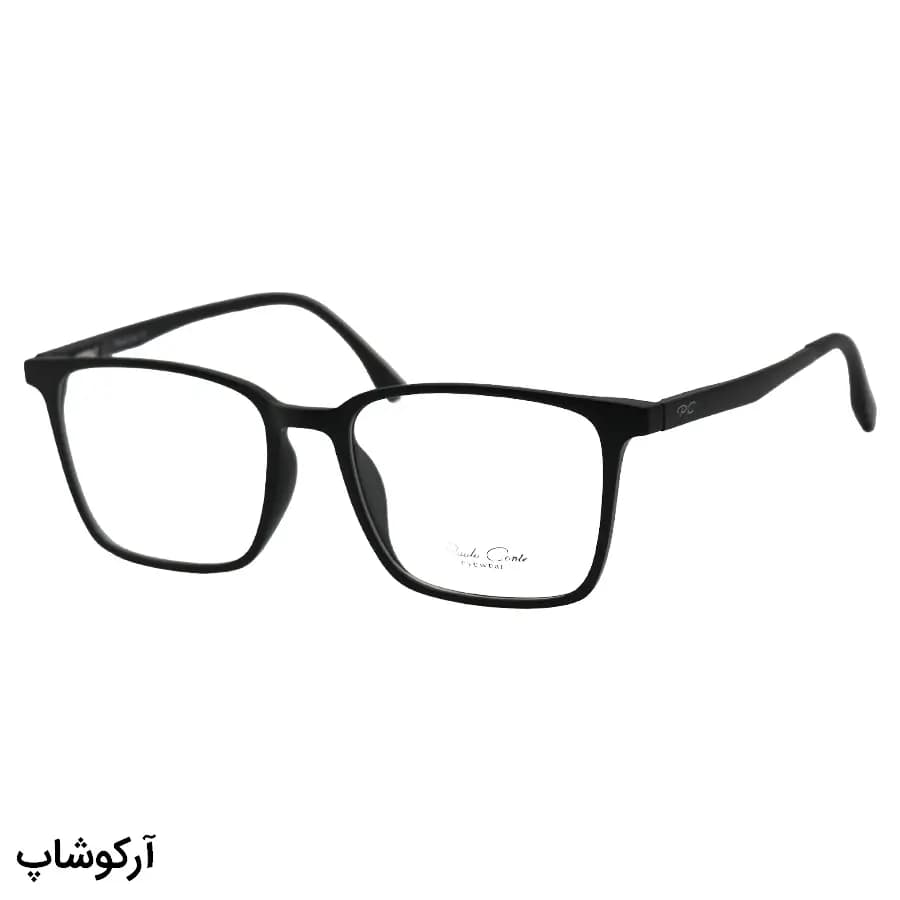 عینک طبی 5 کاوره با فریم مربعی شکل، رنگ مشکی مات، از جنس کائوچو و دسته فنردار Paolo Conte مدل 12203 — تصویر ۴