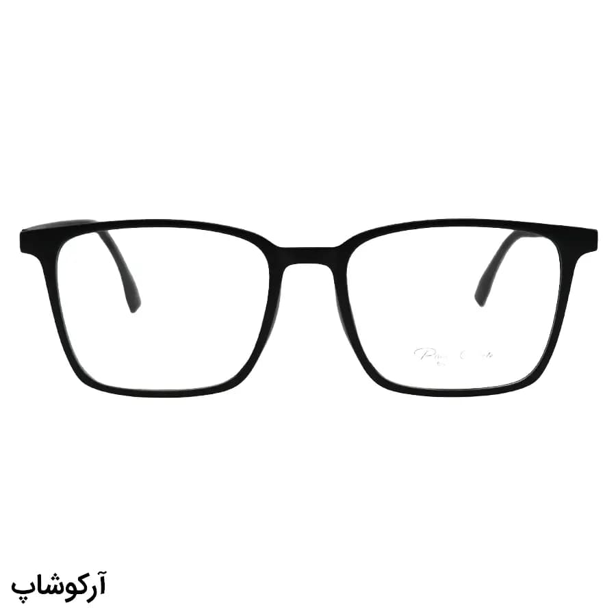 عینک طبی 5 کاوره با فریم مربعی شکل، رنگ مشکی مات، از جنس کائوچو و دسته فنردار Paolo Conte مدل 12203 — تصویر ۳
