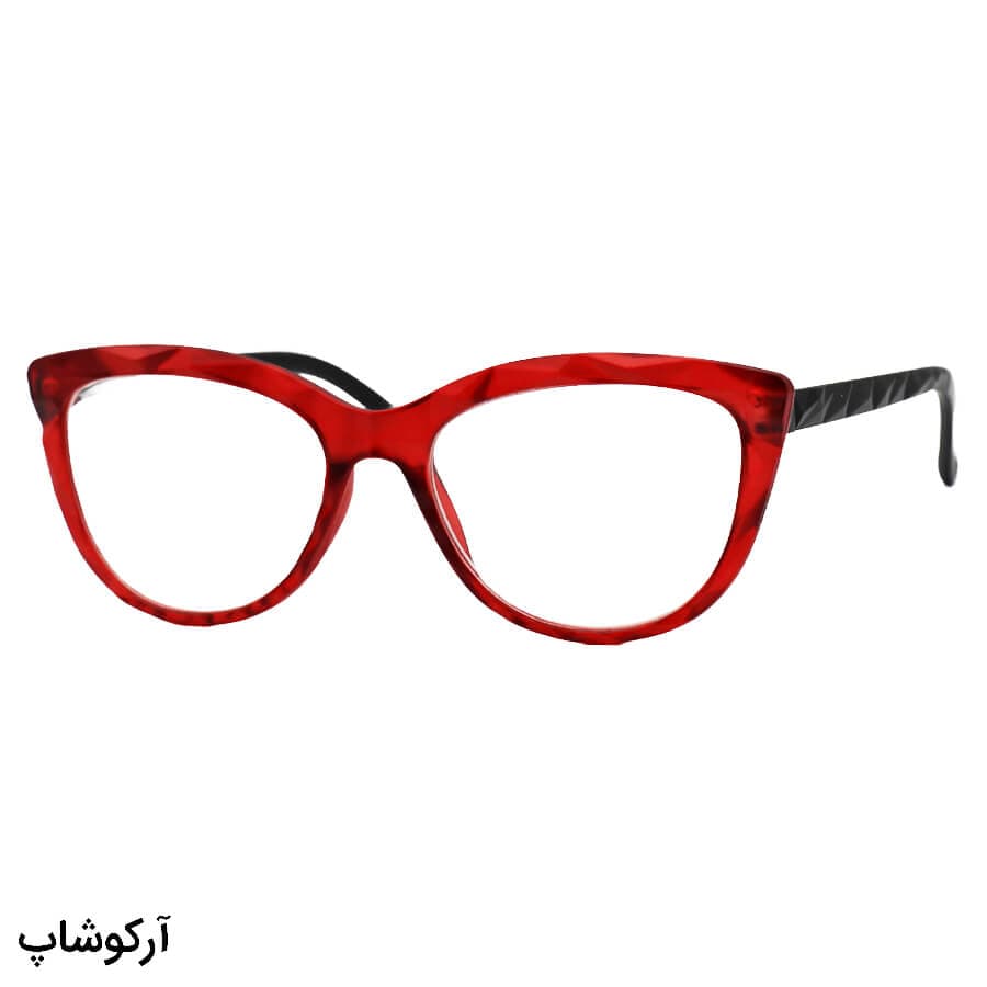 عینک مطالعه زنانه نمره +2.75 نزدیک بین (به همراه قاب و دستمال)، رنگ قرمز و دسته فنری و مشکی مدل 18-9