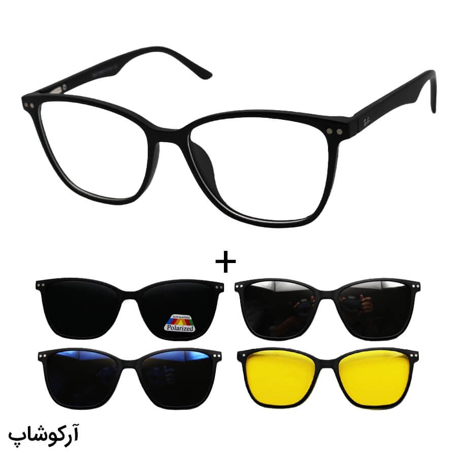 عینک طبی چند کاوره با فریم ویفرر شکل، رنگ مشکی، از جنس کائوچو و دسته فنری مدل TR2360