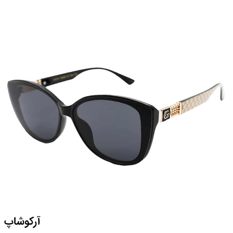 عینک آفتابی زنانه GUCCI با فریم مشکی رنگ، چشم گربه ای شکل و لنز دودی تیره مدل M9060