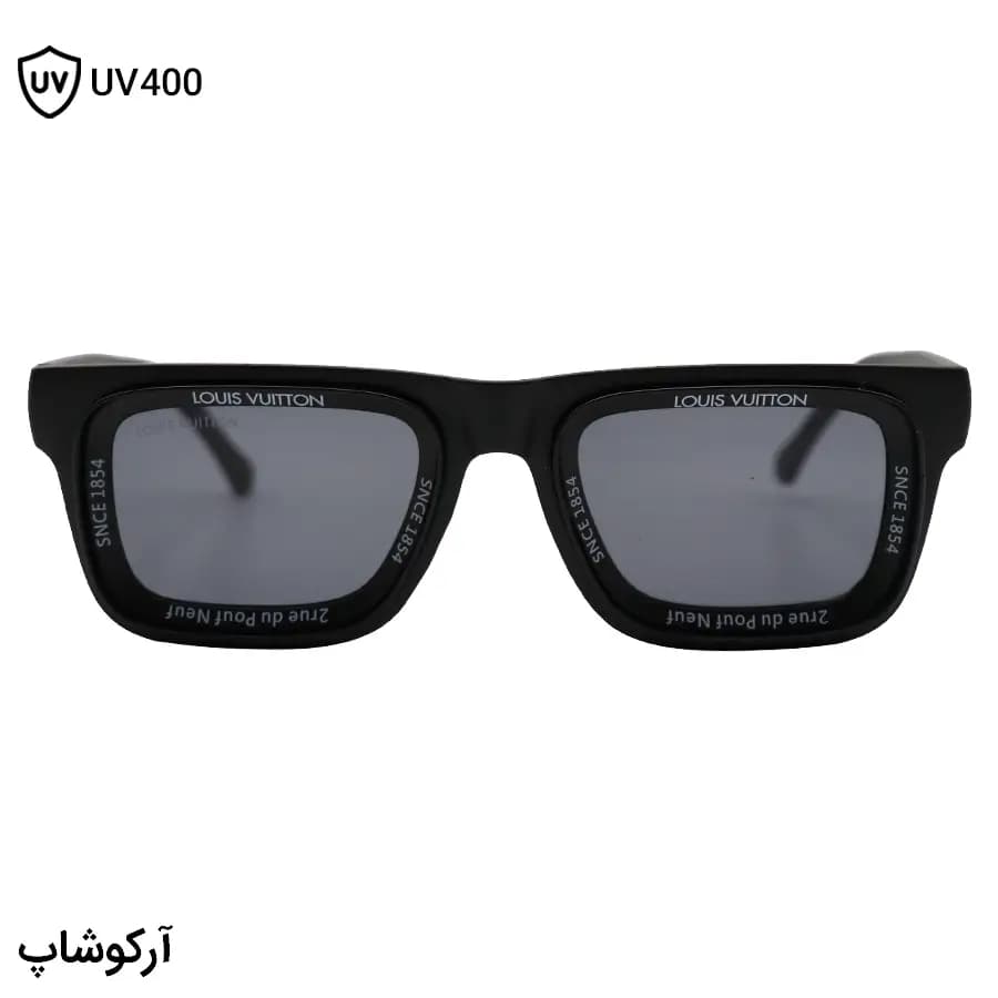 عینک آفتابی لویی ویتون با فریم مستطیلی شکل، رنگ مشکی مات و لنز دودی تیره مدل 7782 — تصویر ۳