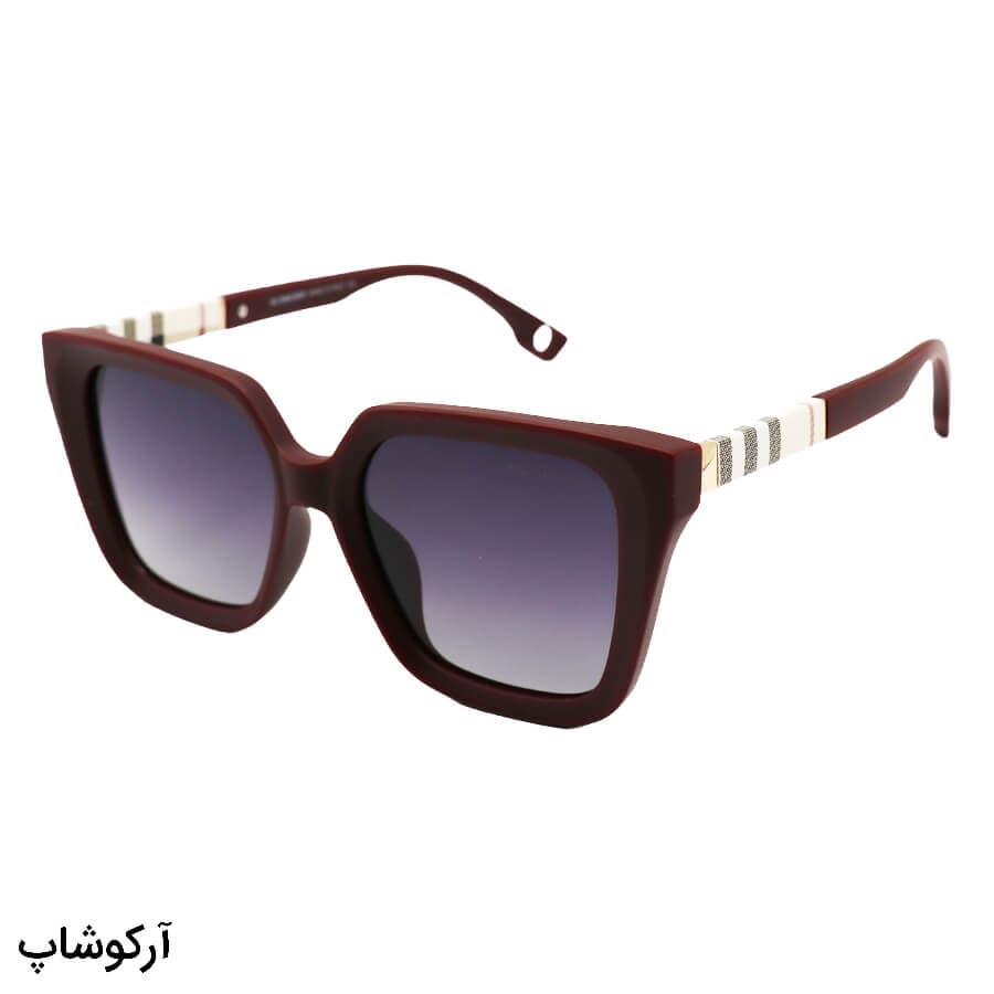 عینک آفتابی باربری با فریم مربعی شکل، زرشکی مات و عدسی پلاریزه و دودی تیره مدل P5108