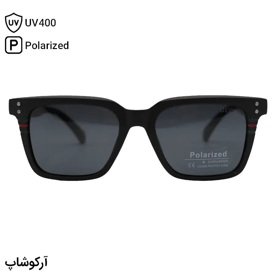 عینک آفتابی Gucci با فریم رنگ مشکی مات، شکل مربعی و لنز دودی تیره و پلاریزه مدل P7123 — تصویر ۳