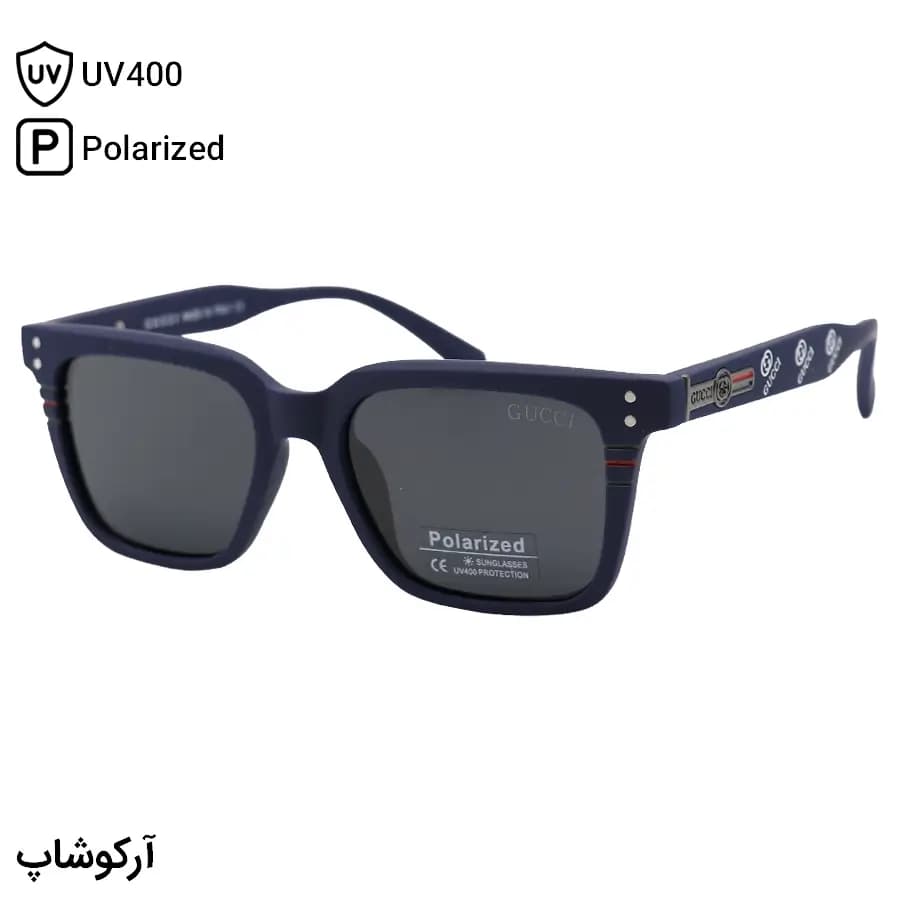 عینک آفتابی Gucci با فریم رنگ مشکی مات، شکل مربعی و لنز دودی تیره و پلاریزه مدل P7123 — تصویر ۹