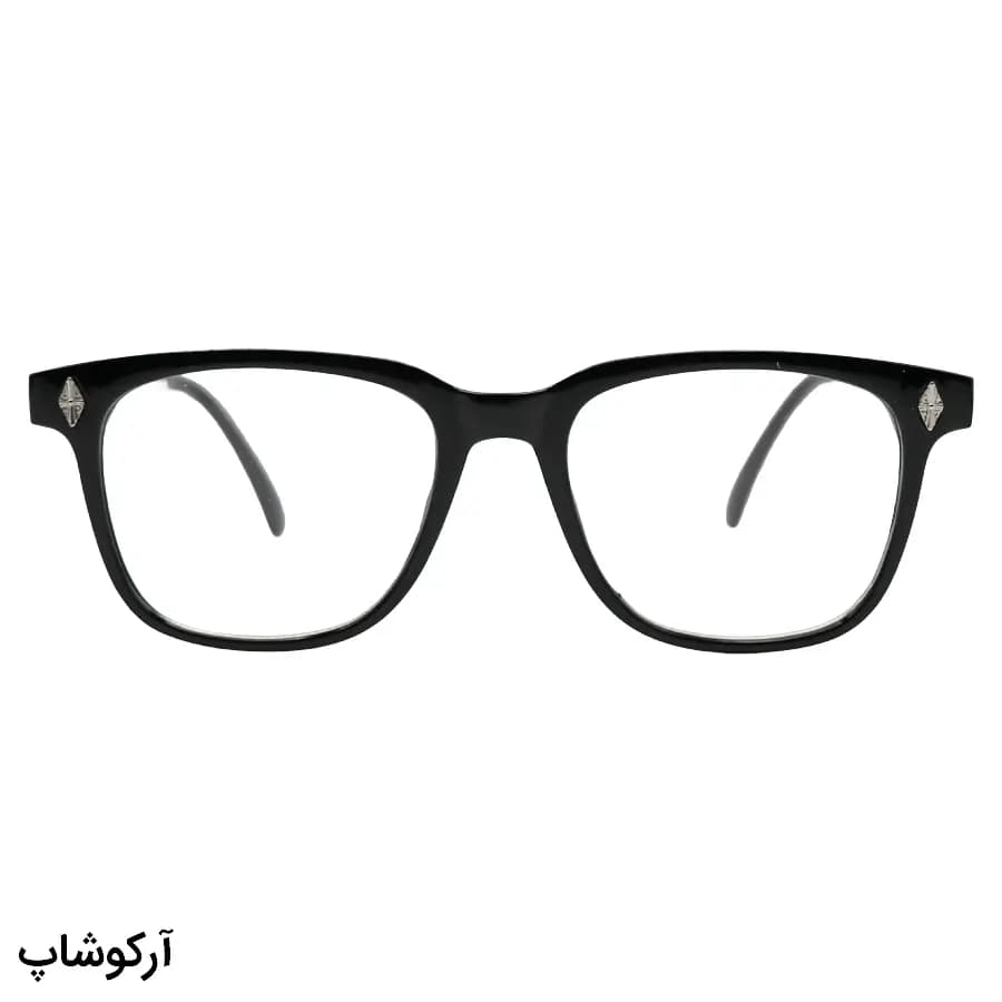 عینک Chrome Hearts با فریم مربعی شکل، رنگ مشکی براق و لنز بی‌رنگ (شفاف) و بلوکات مدل 2272 — تصویر ۳