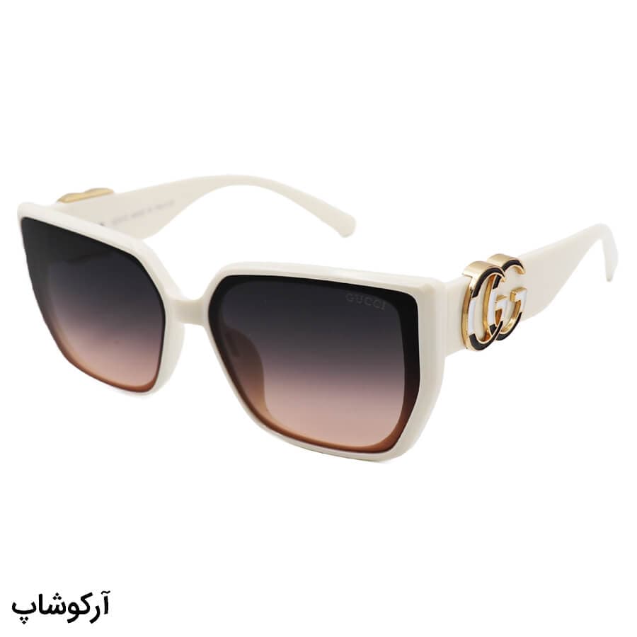 عینک آفتابی GUCCI با فریم مشکی رنگ، پروانه ای شکل، دسته زرشکی و لنز قهوه ای مدل M9055 — تصویر ۸