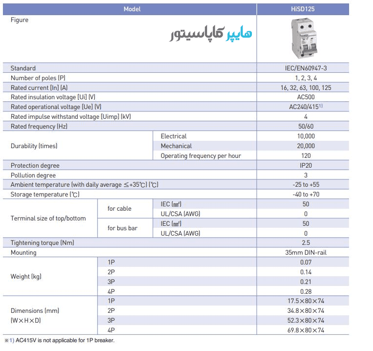 کلید مینیاتوری تک پل 10 آمپر هیوندا — تصویر ۶
