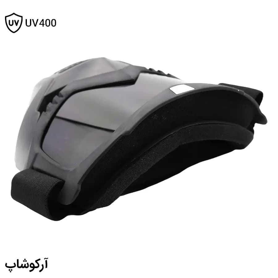 عینک موتور سواری با لنز دودی، فریم مشکی رنگ، بند کشی و تمام فیس (طرح نقاب) مدل 993055 — تصویر ۴