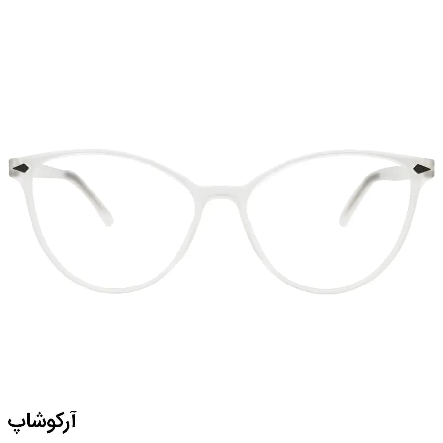 عینک طبی زنانه تک کاوره Prada با فریم رنگ سفید مات (یخی)، شکل چشم گربه‌ای و کاور دودی تیره و پلاریزه مدل 7705 — تصویر ۳