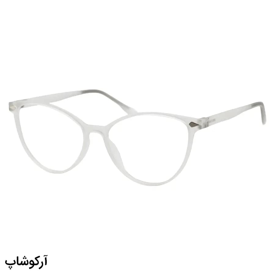 عینک طبی زنانه تک کاوره Prada با فریم رنگ سفید مات (یخی)، شکل چشم گربه‌ای و کاور دودی تیره و پلاریزه مدل 7705 — تصویر ۴