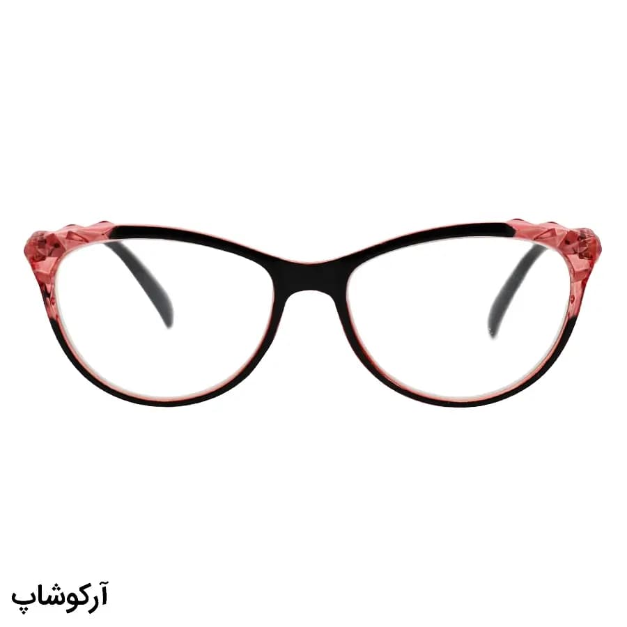 عینک مطالعه نزدیک بین نمره +1.75 به همراه قاب و دستمال، شکل چشم گربهای و دسته فنردار مدل FB9155 — تصویر ۲