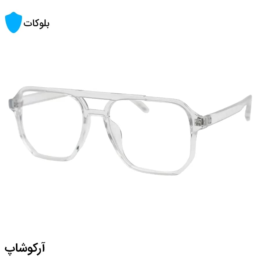 عینک با فریم بی‌رنگ کریستالی، شکل خلبانی، از جنس کائوچو و لنز بلوکات مدل 20345