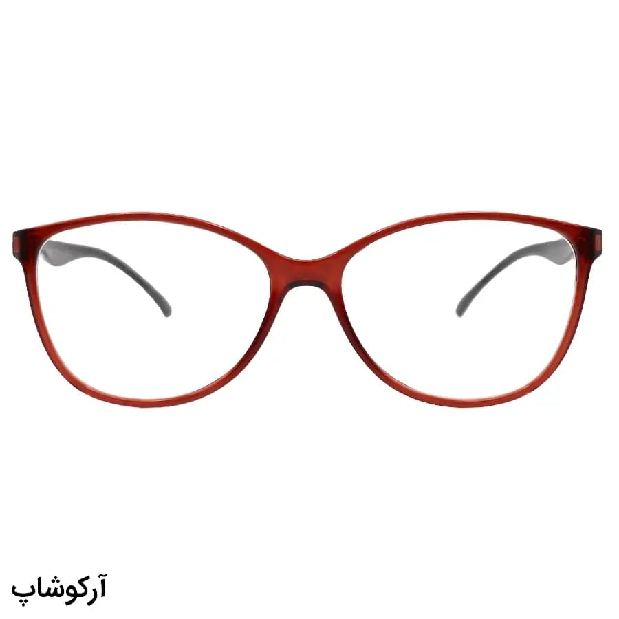 عینک طبی Opticall با فریم رنگ قرمز، بیضی شکل، جنس TR، دسته قهوه‌ای و ساخت ترکیه مدل MOD128 — تصویر ۲