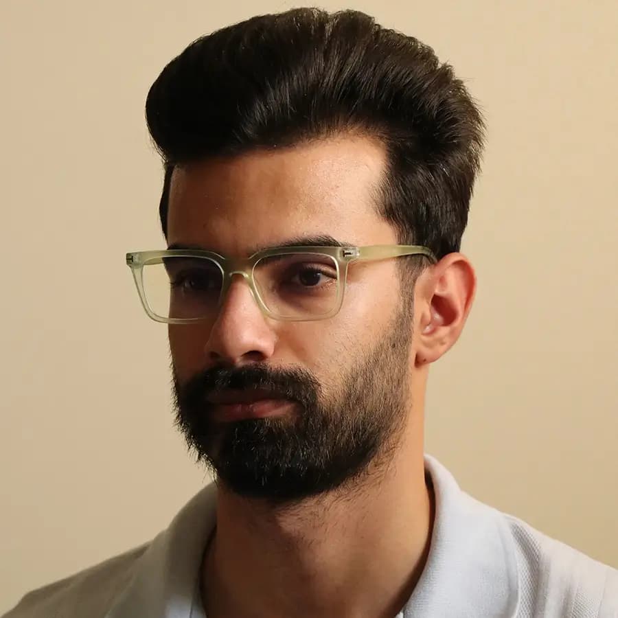 عینک طبی با فریم شکل مستطیلی، از جنس کائوچو، رنگ عسلی و لنز بلوکات و قابل تعویض مدل 203158 — تصویر ۲
