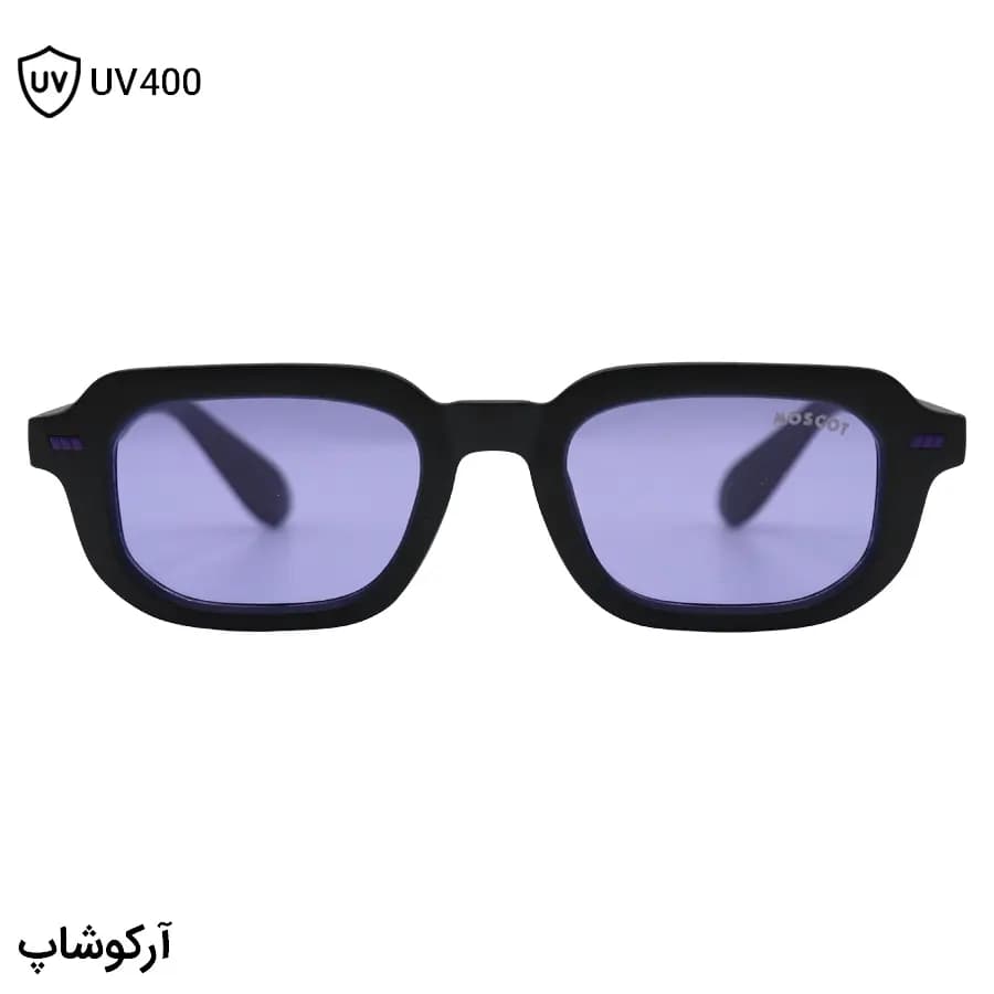 عینک آفتابی Moscot با فریم مستطیلی شکل، رنگ مشکی مات و لنز بنفش تیره مدل SZ3206 — تصویر ۳