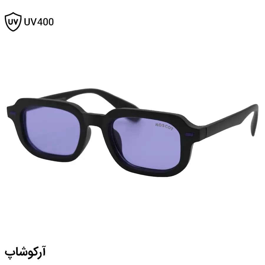 عینک آفتابی Moscot با فریم مستطیلی شکل، رنگ مشکی مات و لنز بنفش تیره مدل SZ3206