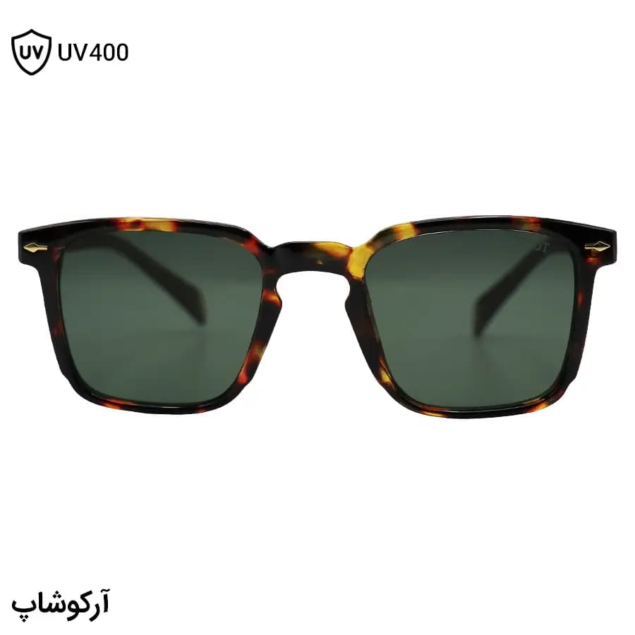 عینک آفتابی Moscot با فریم مربعی شکل، رنگ هاوانا براق، دسته قهوهای مات و عدسی سبز تیره مدل 6019 — تصویر ۳