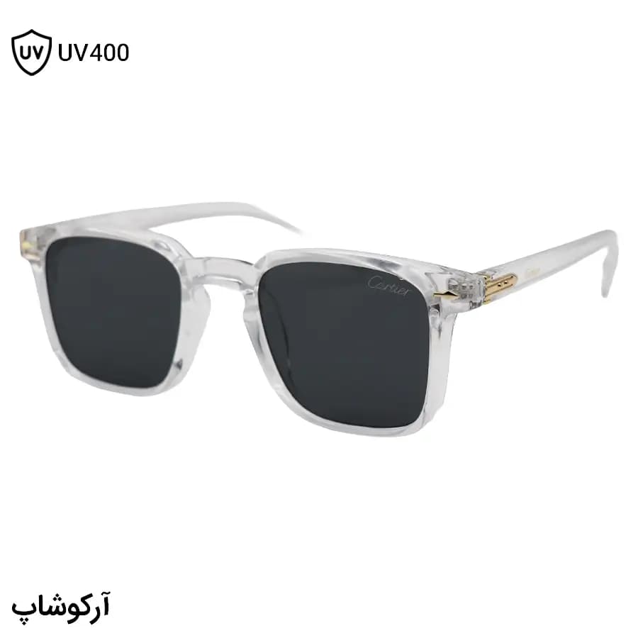 عینک آفتابی Cartier با فریم مربعی شکل، بی‌رنگ (شفاف) و لنز دودی تیره مدل 6019