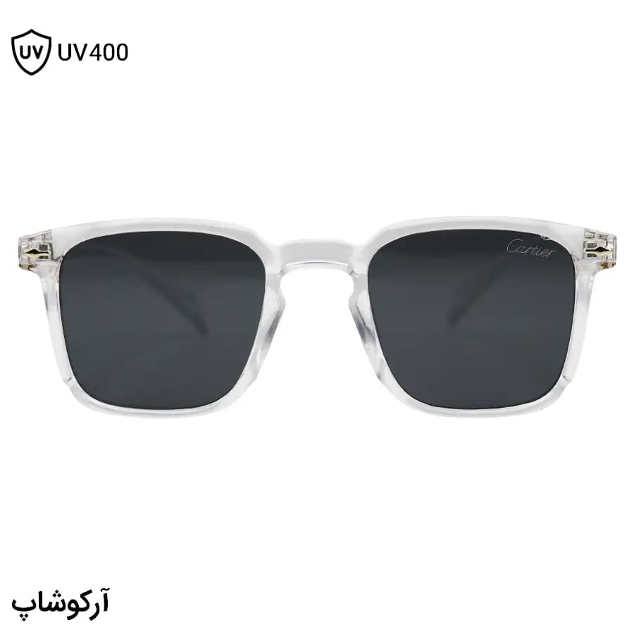 عینک آفتابی Cartier با فریم مربعی شکل، بی‌رنگ (شفاف) و لنز دودی تیره مدل 6019 — تصویر ۳
