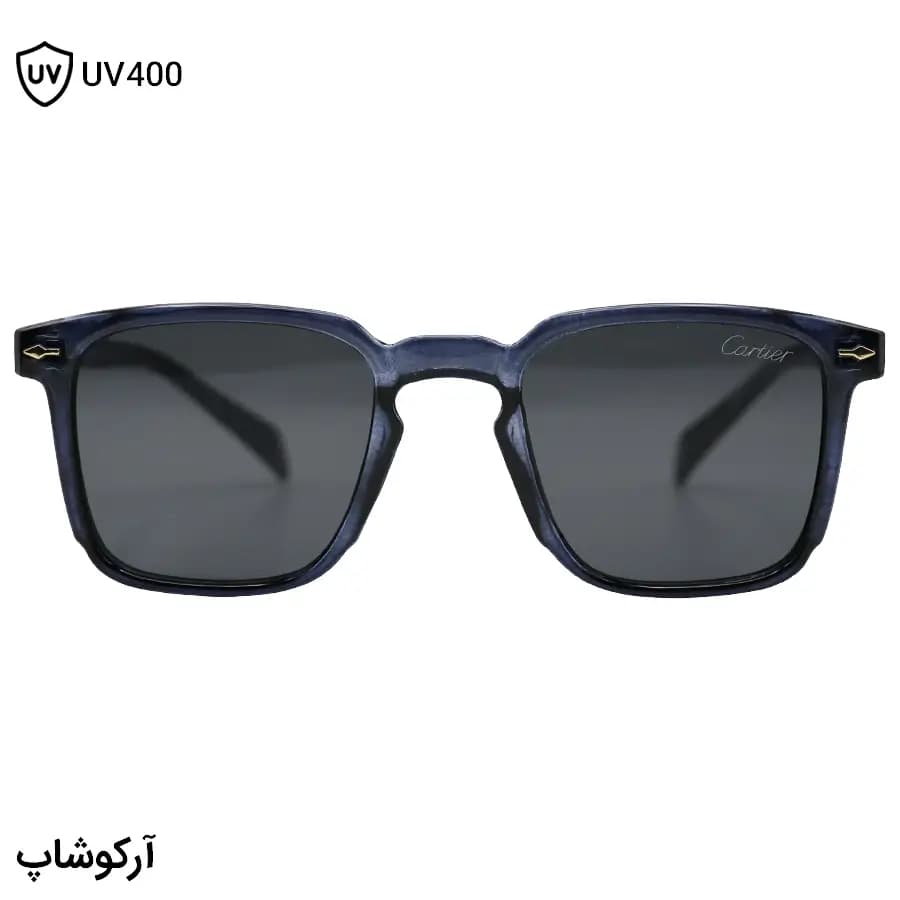 عینک آفتابی کارتیه با فریم مربعی شکل، رنگ آبی تیره و براق و لنز دودی تیره مدل 6019 — تصویر ۳