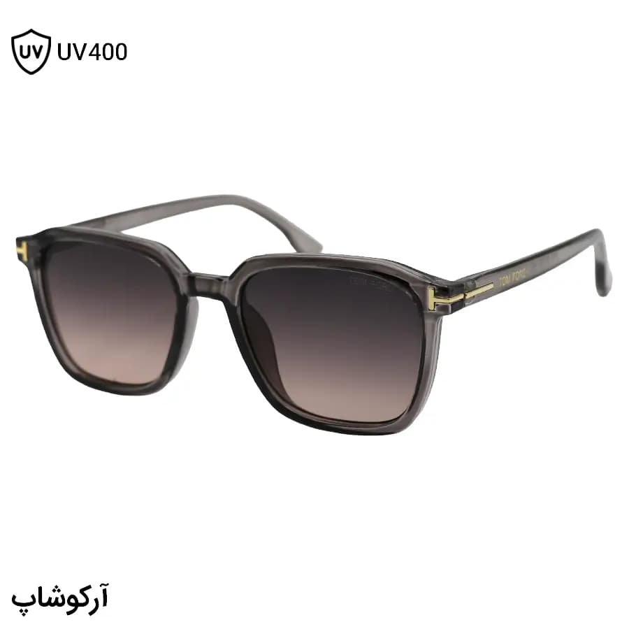 عینک آفتابی Tom Ford با فریم رنگ طوسی براق، مربعی شکل و لنز قهوه‌ای سایه روشن مدل 2809