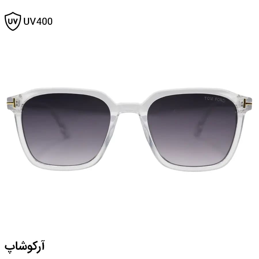عینک آفتابی Tom Ford با فریم بی‌رنگ (شفاف)، مربعی شکل و لنز دودی هایلایت مدل 2809 — تصویر ۳
