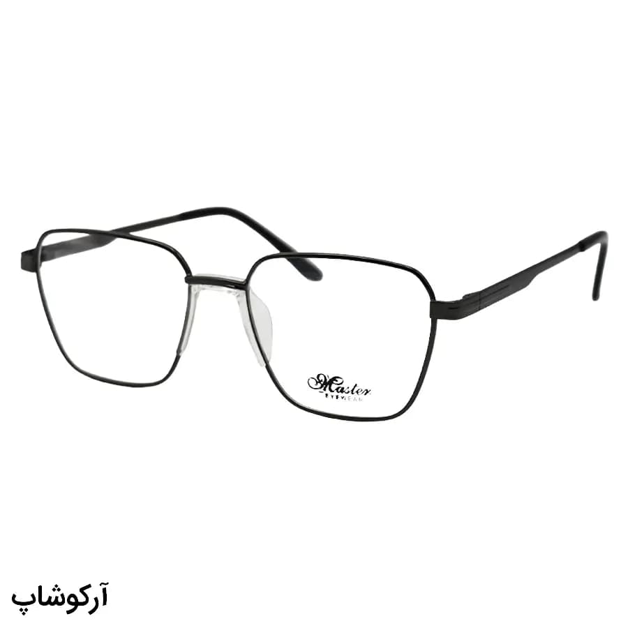 فریم عینک طبی با فریم رنگ نوک مدادی، شکل چندضلعی، از جنس فلزی و لولا فنردار مدل 2205