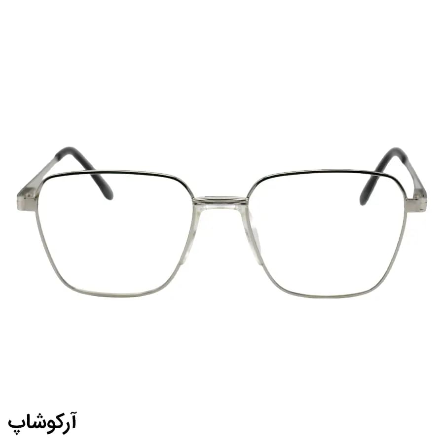 فریم عینک طبی با فریم رنگ نقرهای، شکل چندضلعی، از جنس فلزی و لولا فنردار مدل 2205 — تصویر ۳