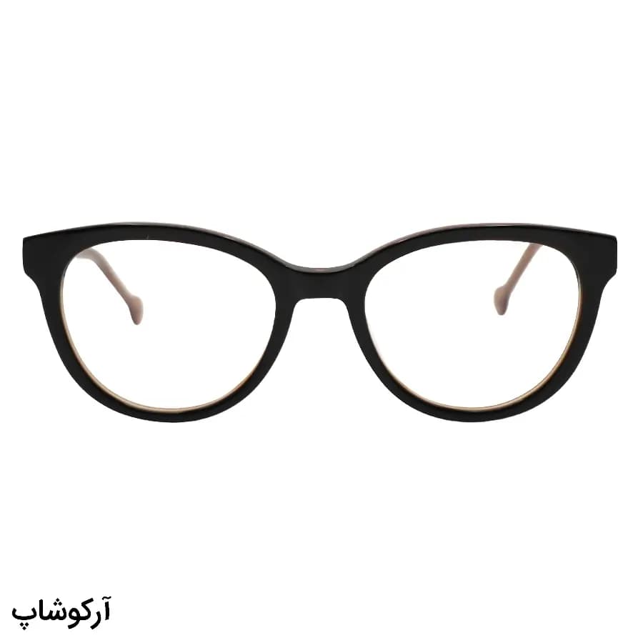 عینک طبی کاوردار Clote با فریم رنگ قهوه‌ای براق، شکل گرد، از جنس استات و دسته سیم‌دار و لولا فنردار مدل CL03148 — تصویر ۲