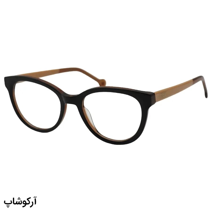 عینک طبی کاوردار Clote با فریم رنگ قهوه‌ای براق، شکل گرد، از جنس استات و دسته سیم‌دار و لولا فنردار مدل CL03148 — تصویر ۳