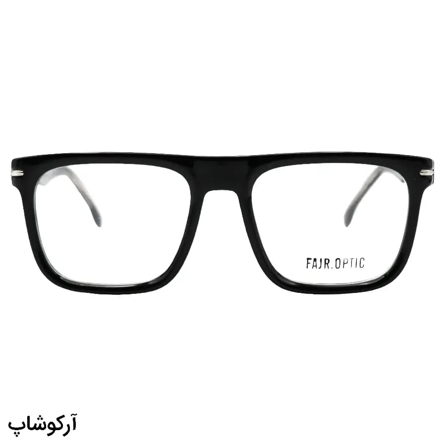 فریم عینک طبی با فریم رنگ مشکی براق، شکل مربعی، از جنس استات و دسته سیم‌دار و لولا فنردار مدل 250615 — تصویر ۲