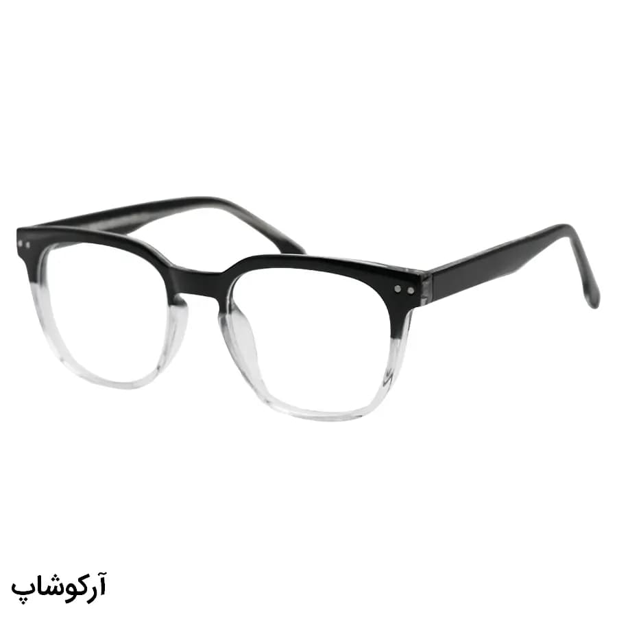 فریم عینک طبی با فریم رنگ مشکی براق، شکل مربعی، از جنس استات و دسته سیم‌دار و لولا فنردار مدل 250604