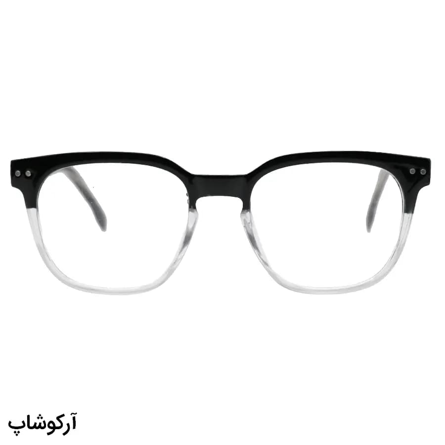 فریم عینک طبی با فریم رنگ مشکی براق، شکل مربعی، از جنس استات و دسته سیم‌دار و لولا فنردار مدل 250604 — تصویر ۲