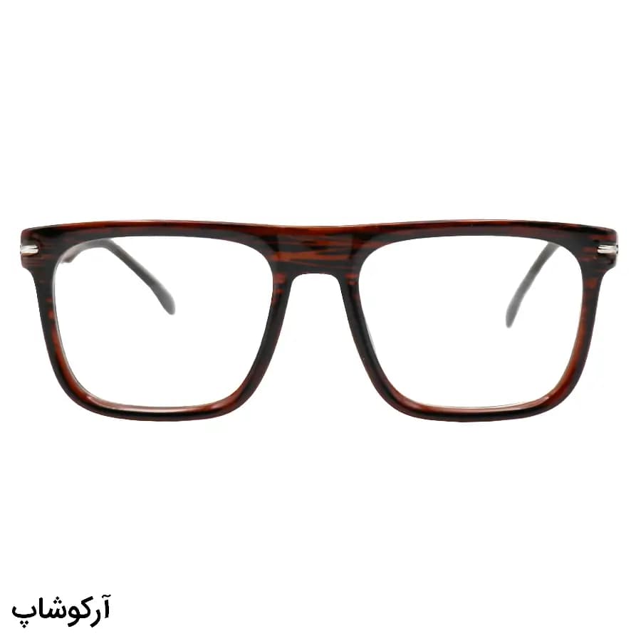 فریم عینک طبی با فریم رنگ قهوه‌ای، شکل مربعی، از جنس استات و دسته سیم‌دار و لولا فنردار مدل 250615 — تصویر ۲