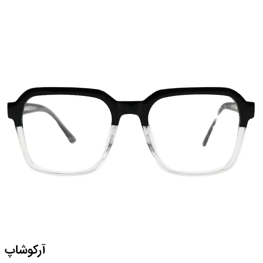فریم عینک طبی با فریم رنگ مشکی براق، شکل مربعی، از جنس استات و دسته سیم‌دار و لولا فنردار مدل 250614 — تصویر ۳