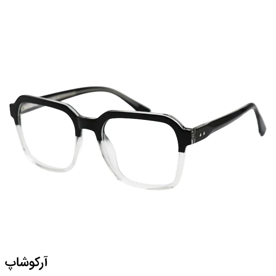 فریم عینک طبی با فریم رنگ مشکی براق، شکل مربعی، از جنس استات و دسته سیم‌دار و لولا فنردار مدل 250614