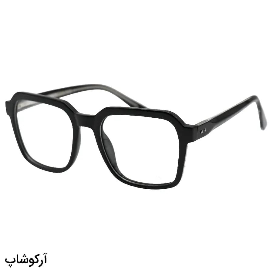 فریم عینک طبی با فریم رنگ تمام مشکی، شکل مربعی، از جنس استات و دسته سیم‌دار و لولا فنردار مدل 250614