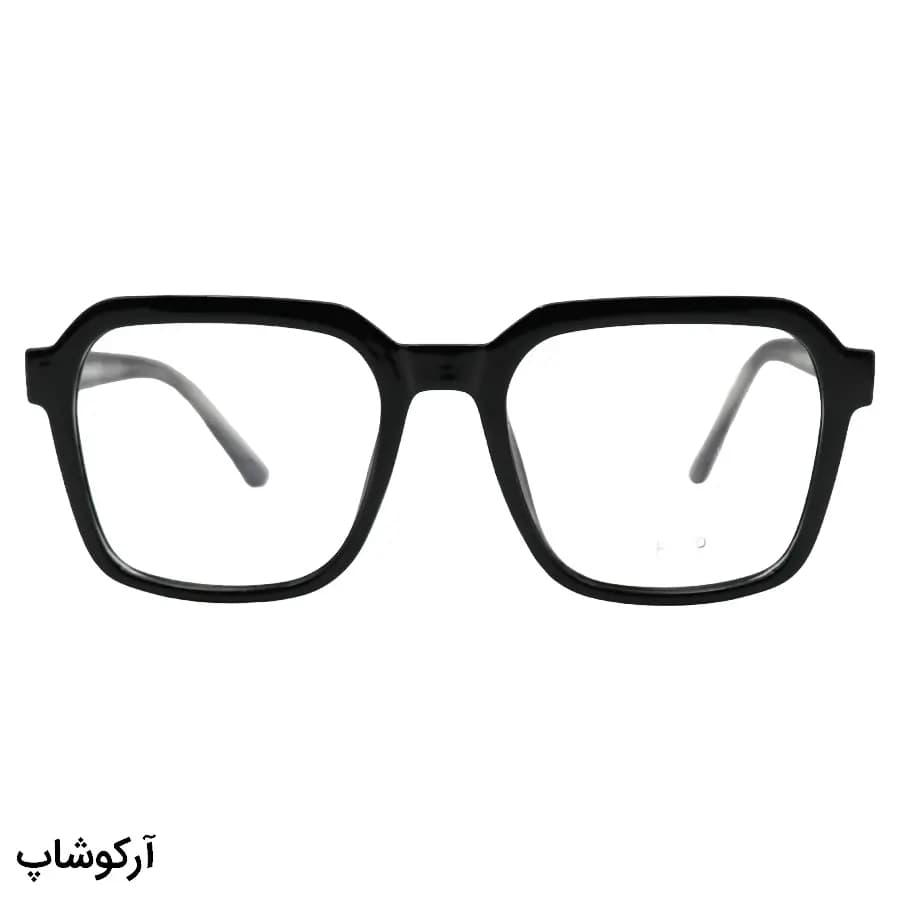 فریم عینک طبی با فریم رنگ تمام مشکی، شکل مربعی، از جنس استات و دسته سیم‌دار و لولا فنردار مدل 250614 — تصویر ۳