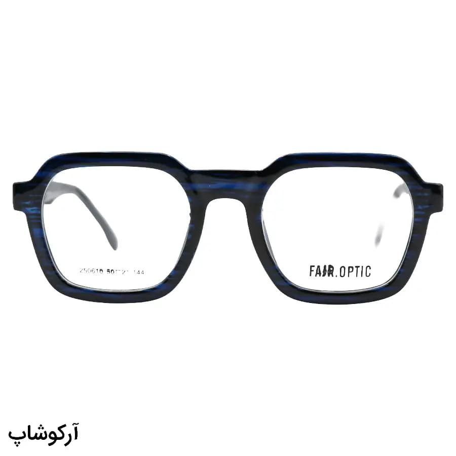 فریم عینک طبی با فریم رنگ آبی تیره، شکل مربعی، از جنس استات و دسته سیم‌دار و لولا فنردار مدل 250610 — تصویر ۲