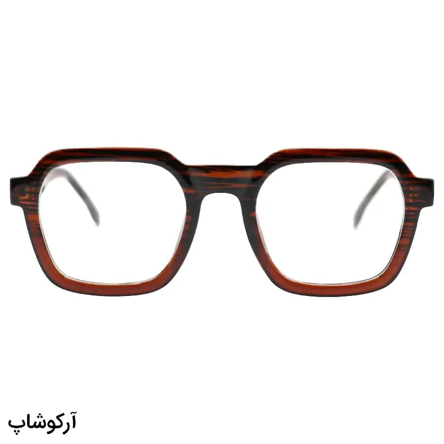 فریم عینک طبی با فریم رنگ قهوه‌ای، شکل مربعی، از جنس استات و دسته سیم‌دار و لولا فنردار مدل 250610 — تصویر ۲