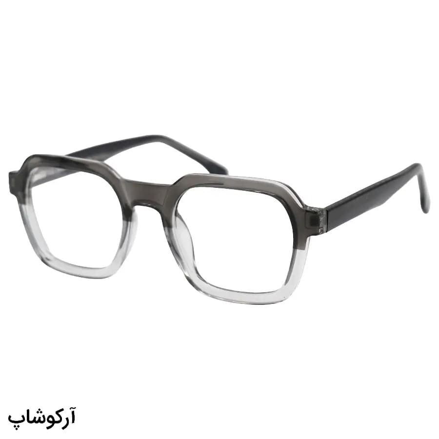 فریم عینک طبی با فریم رنگ طوسی، شکل مربعی، از جنس استات و دسته سیم‌دار و لولا فنردار مدل 250610